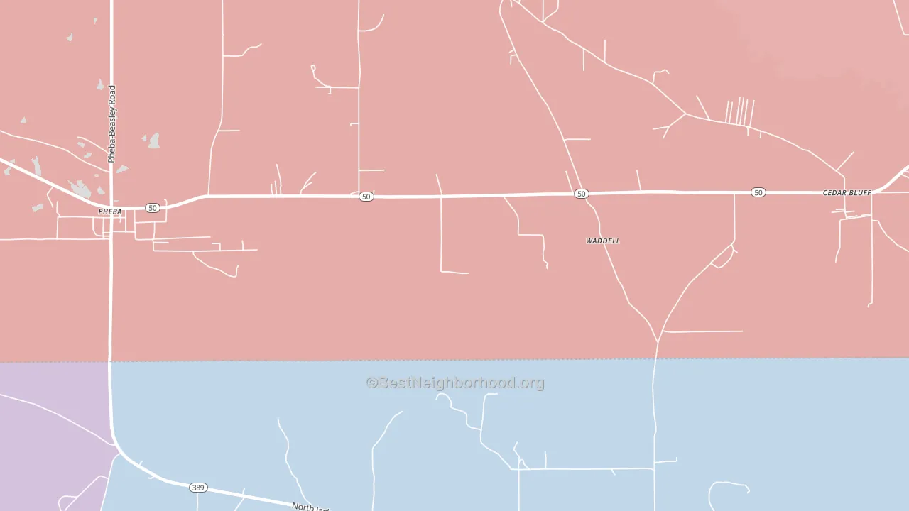 Waddell, MS block-group political-lean map