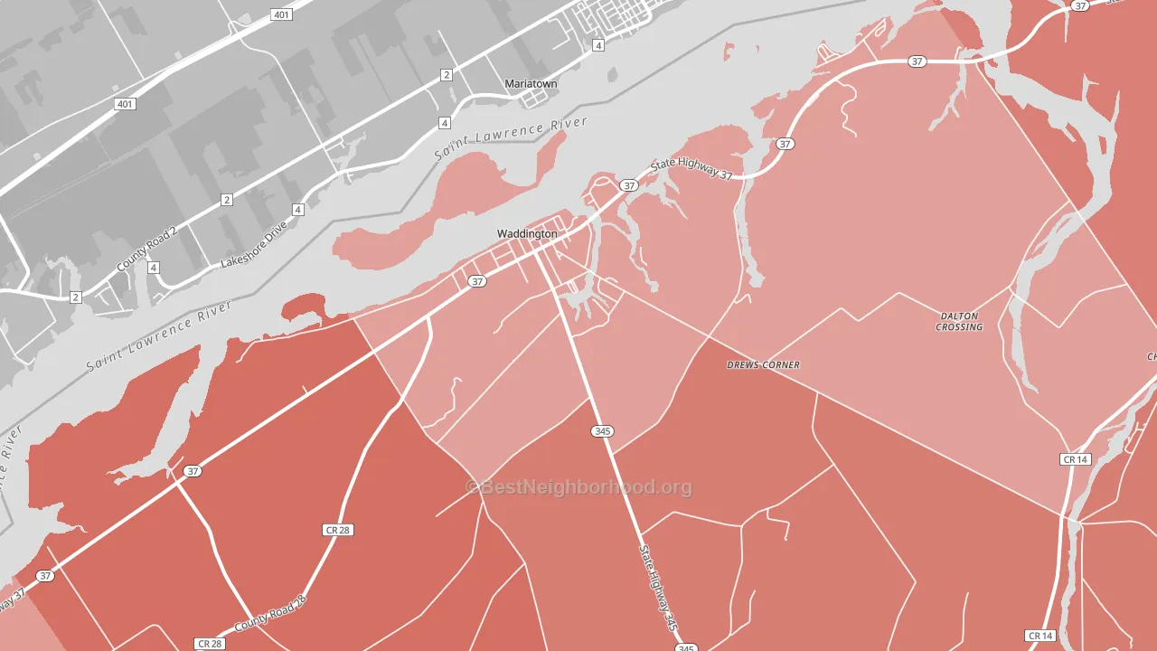 Waddington, NY block-group political-lean map