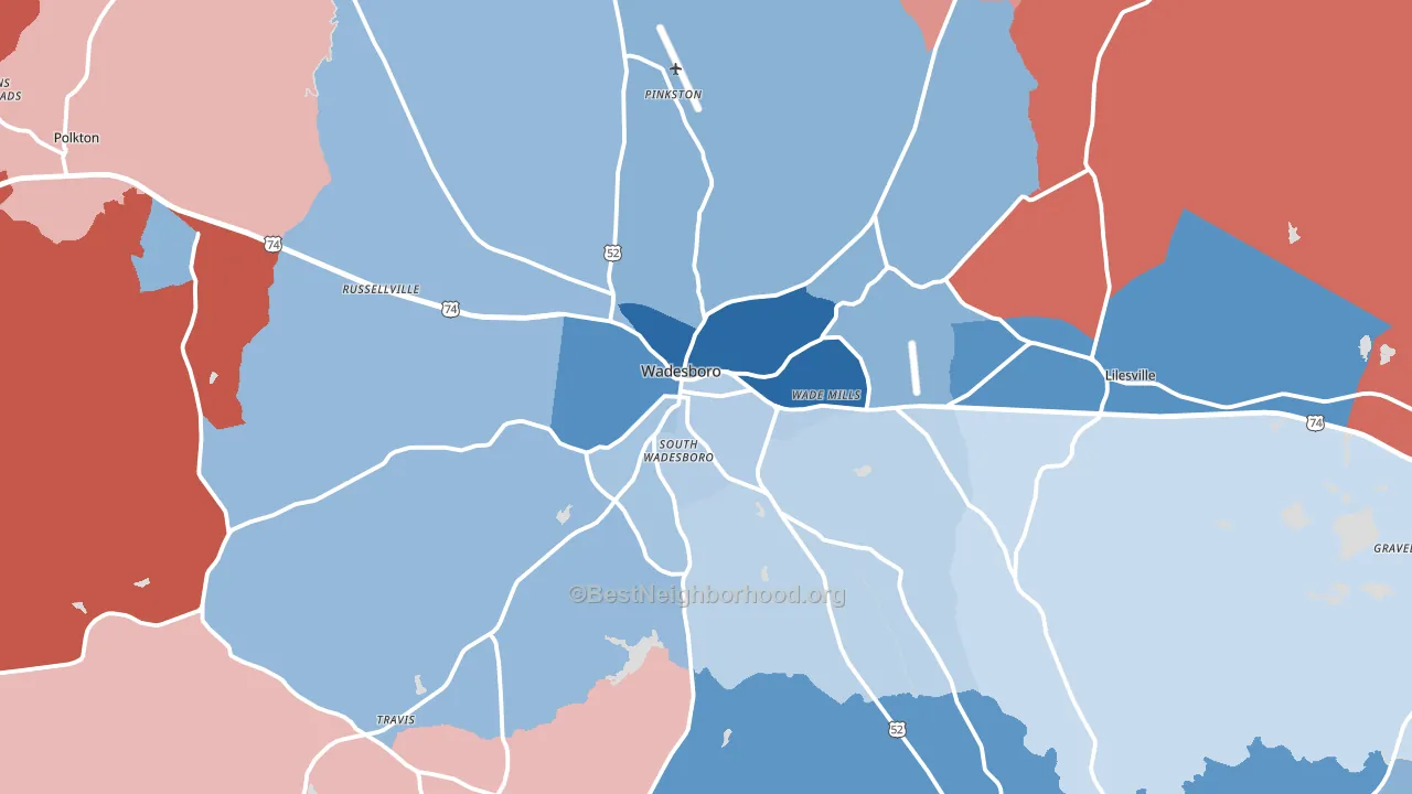Wadesboro, NC block-group political-lean map