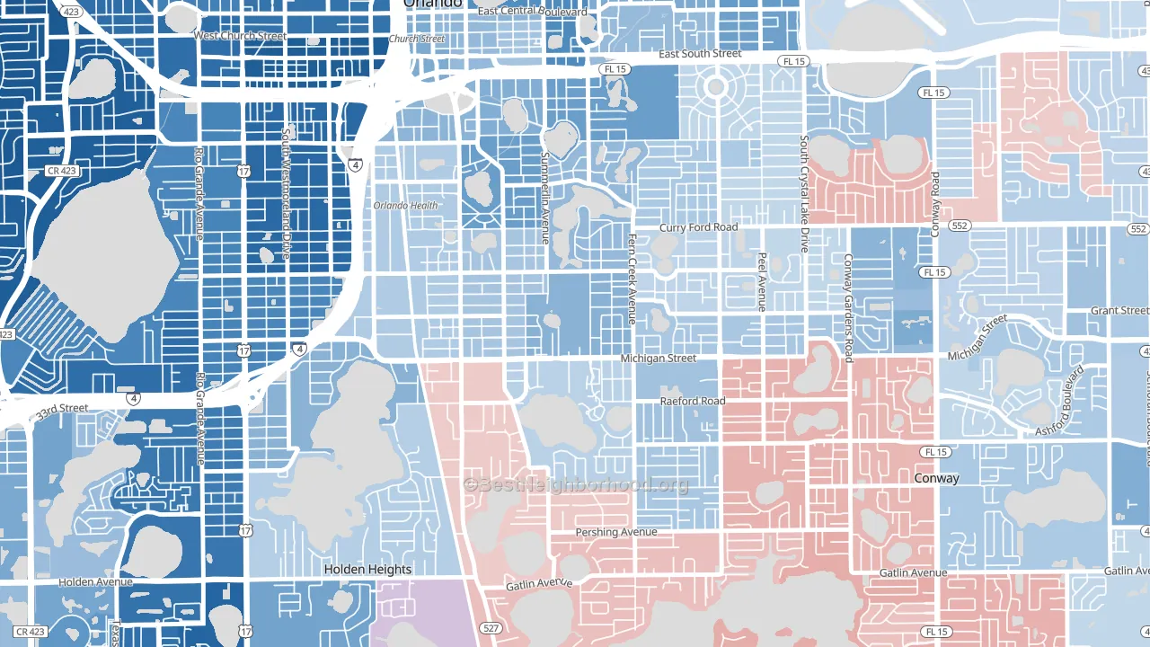 Wadeview Park, Orlando, FL block-group political-lean map