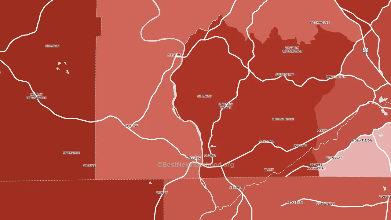 Wadley, AL block-group political-lean map