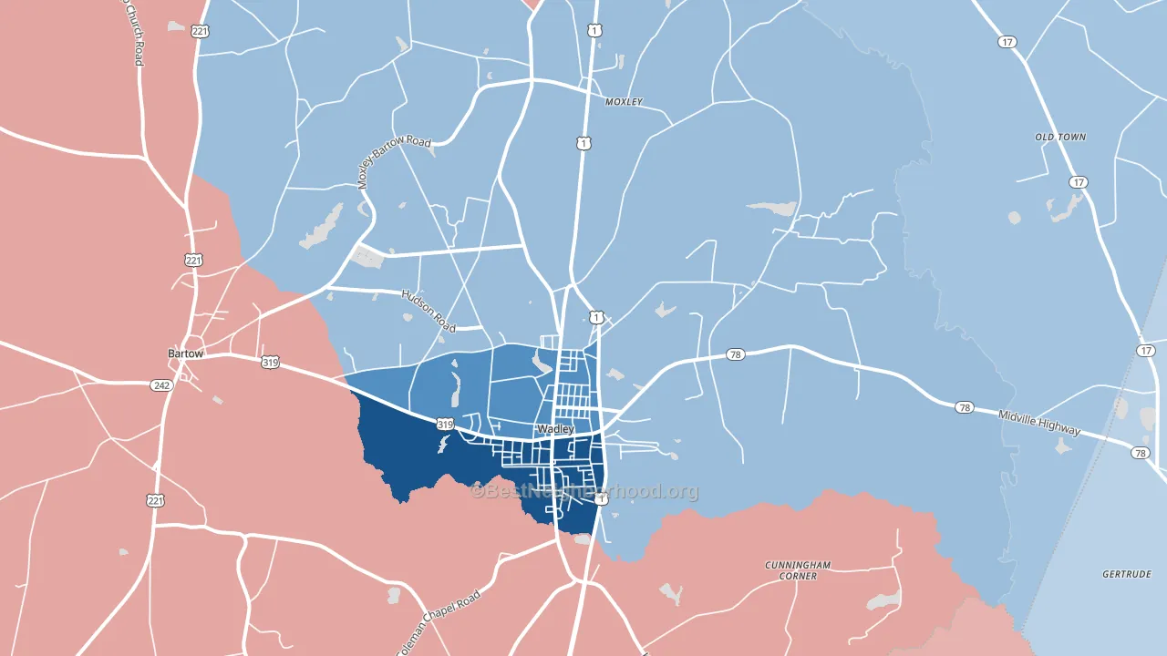 Wadley, GA block-group political-lean map