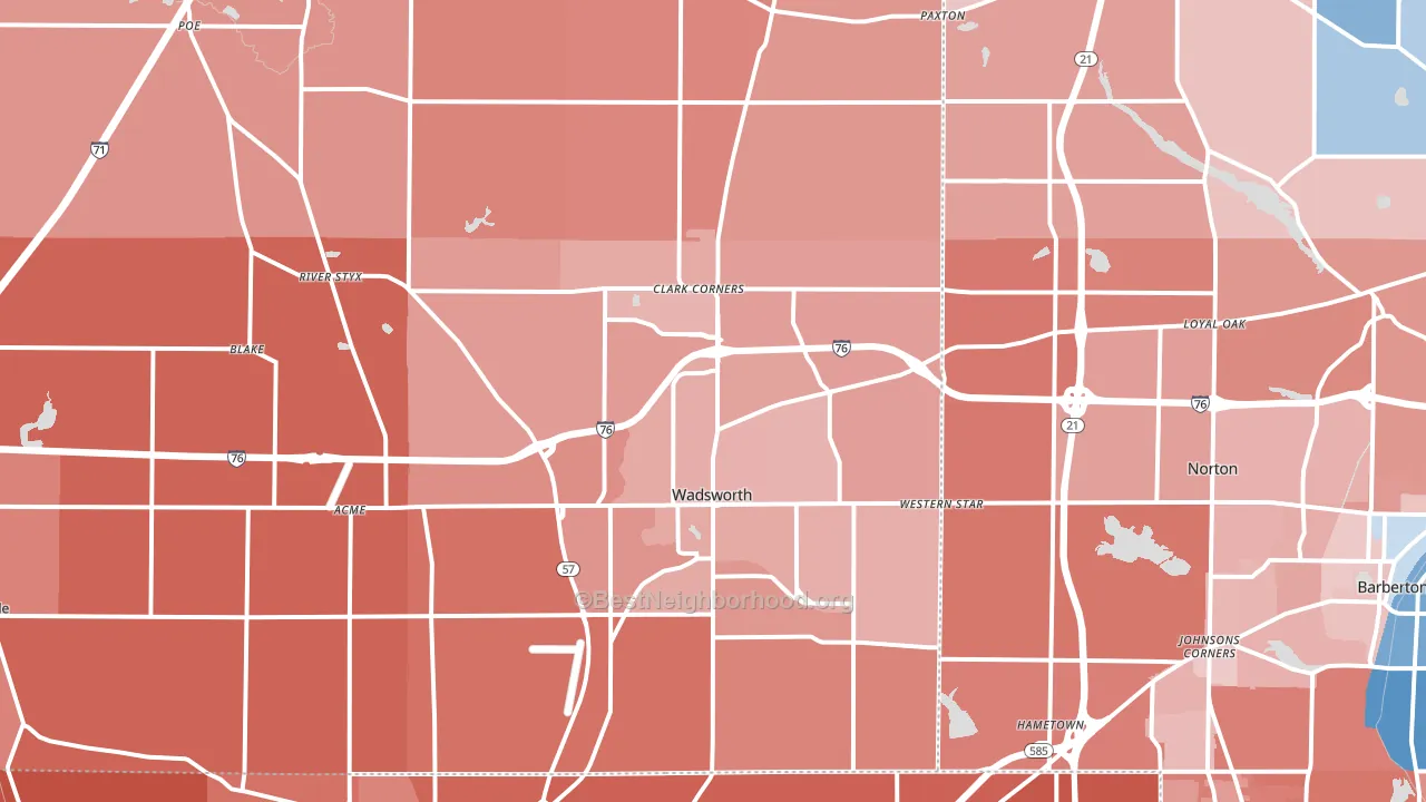 Wadsworth, OH block-group political-lean map
