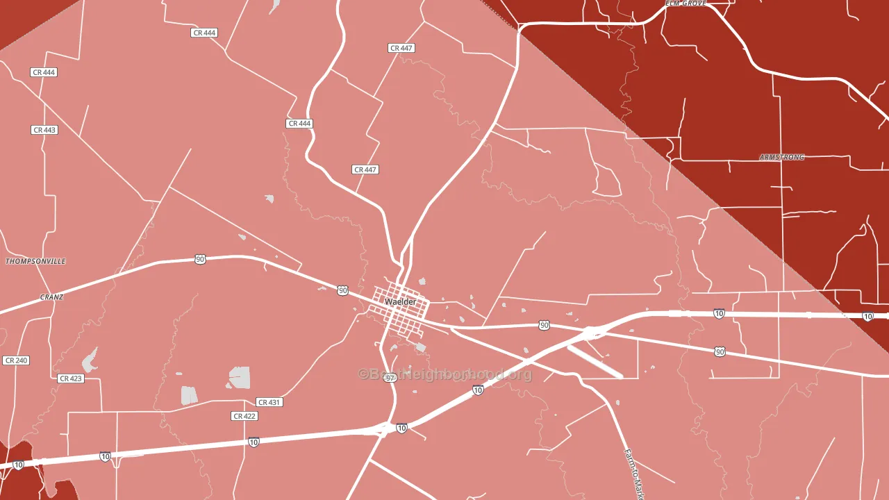 Waelder, TX block-group political-lean map
