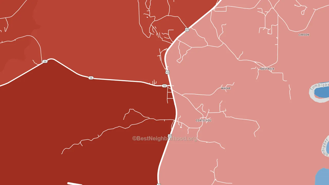 Wagarville, AL block-group political-lean map