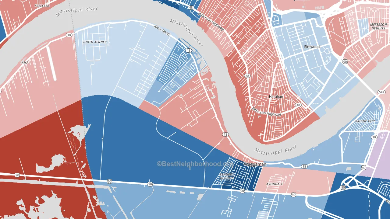 Waggaman, LA block-group political-lean map
