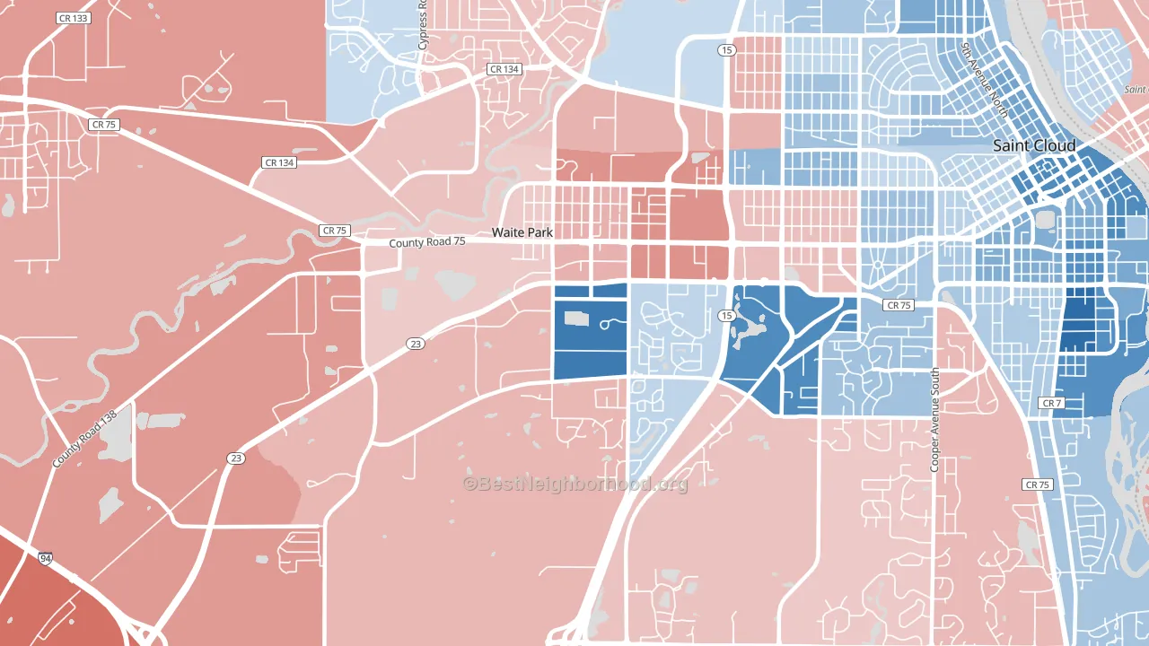 Waite Park, MN block-group political-lean map