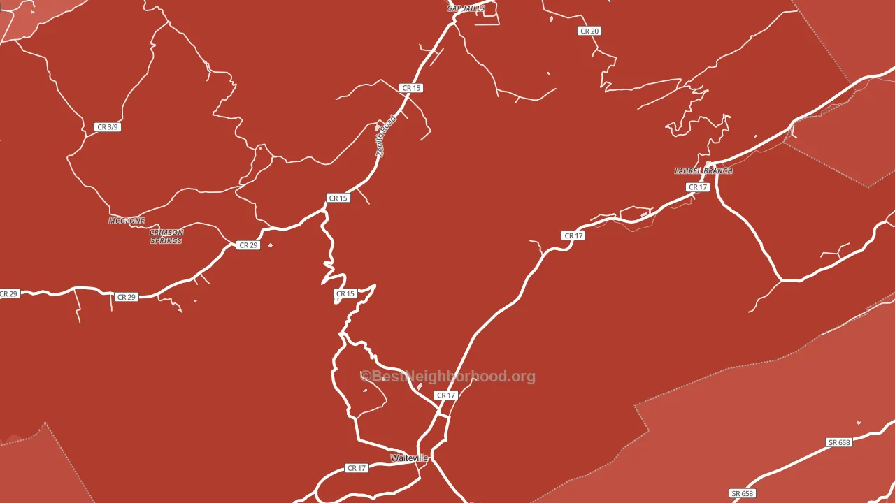 Waiteville, WV block-group political-lean map