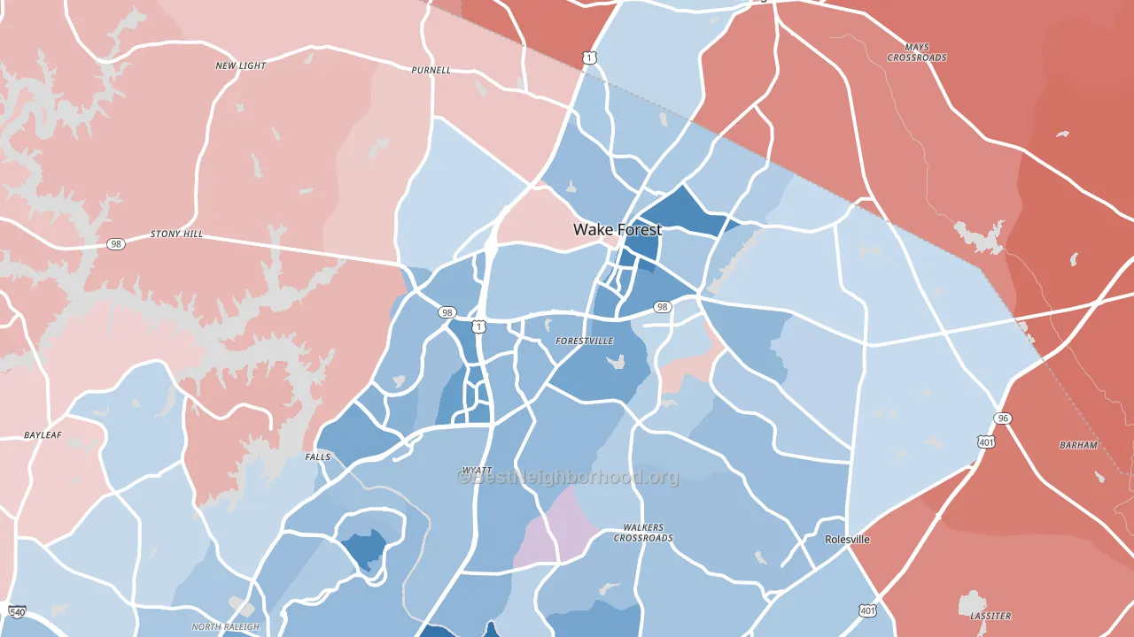 Wake Forest, NC block-group political-lean map