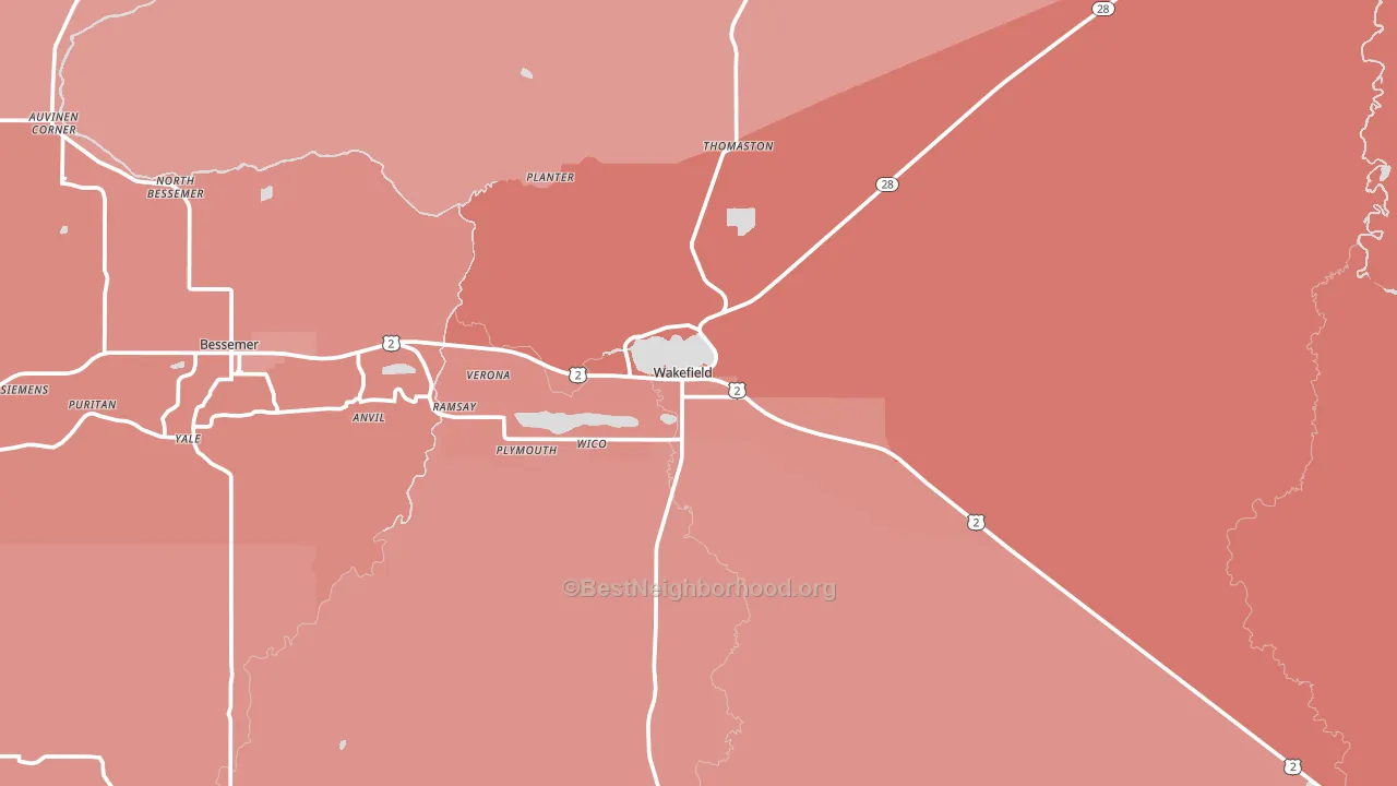 Wakefield, MI block-group political-lean map