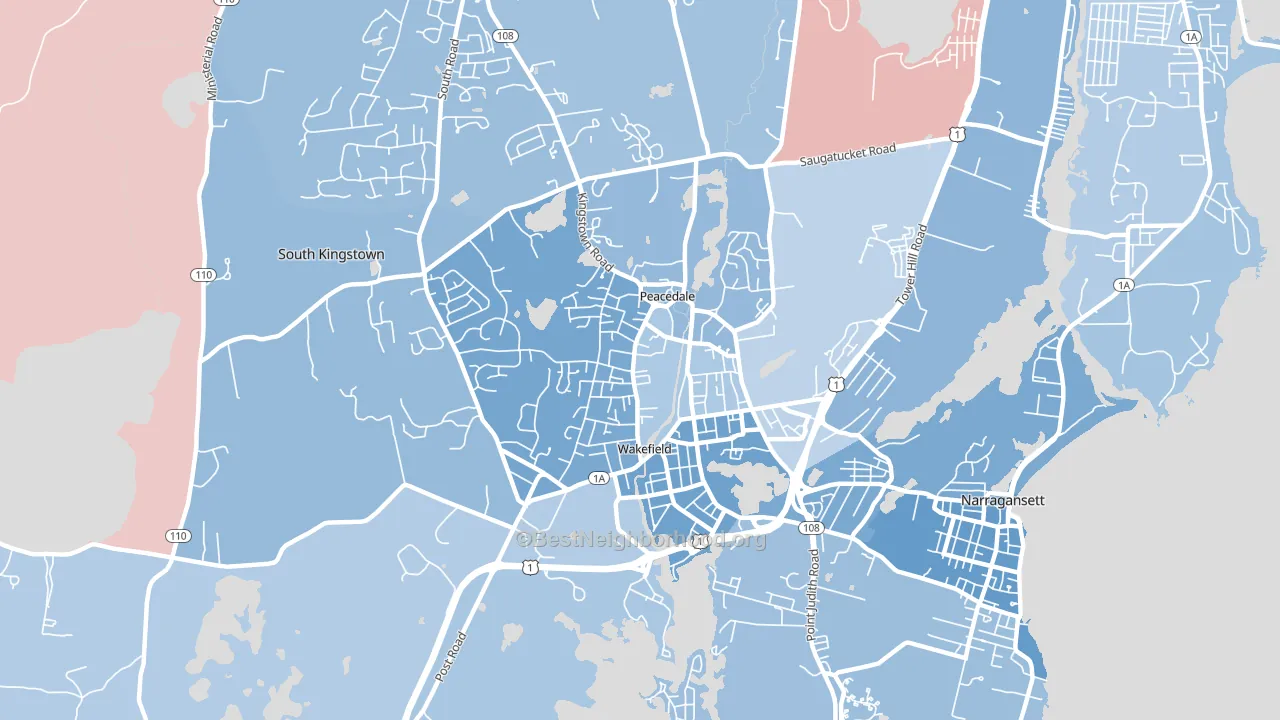Wakefield-Peacedale, RI block-group political-lean map