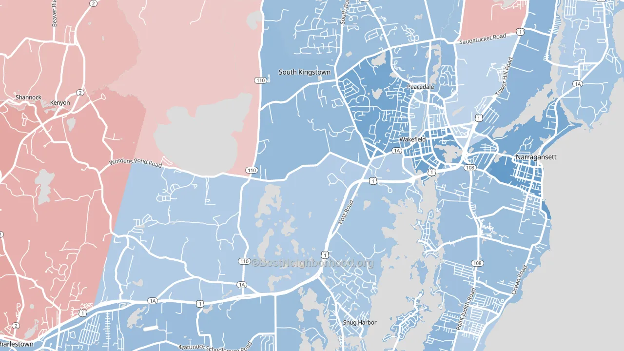Wakefield, RI block-group political-lean map