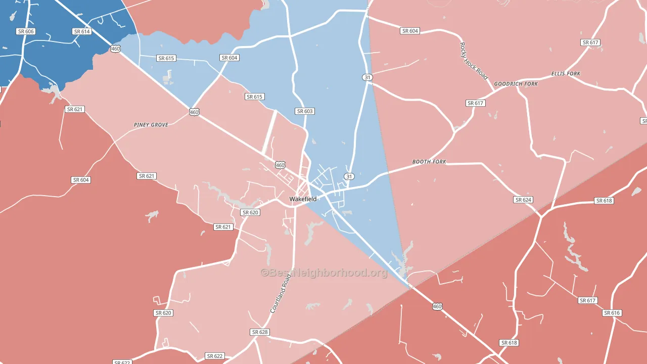 Wakefield, VA block-group political-lean map