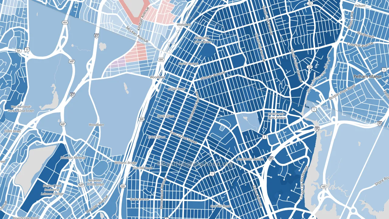 Wakefield-Williamsbridge, Bronx, NY block-group political-lean map