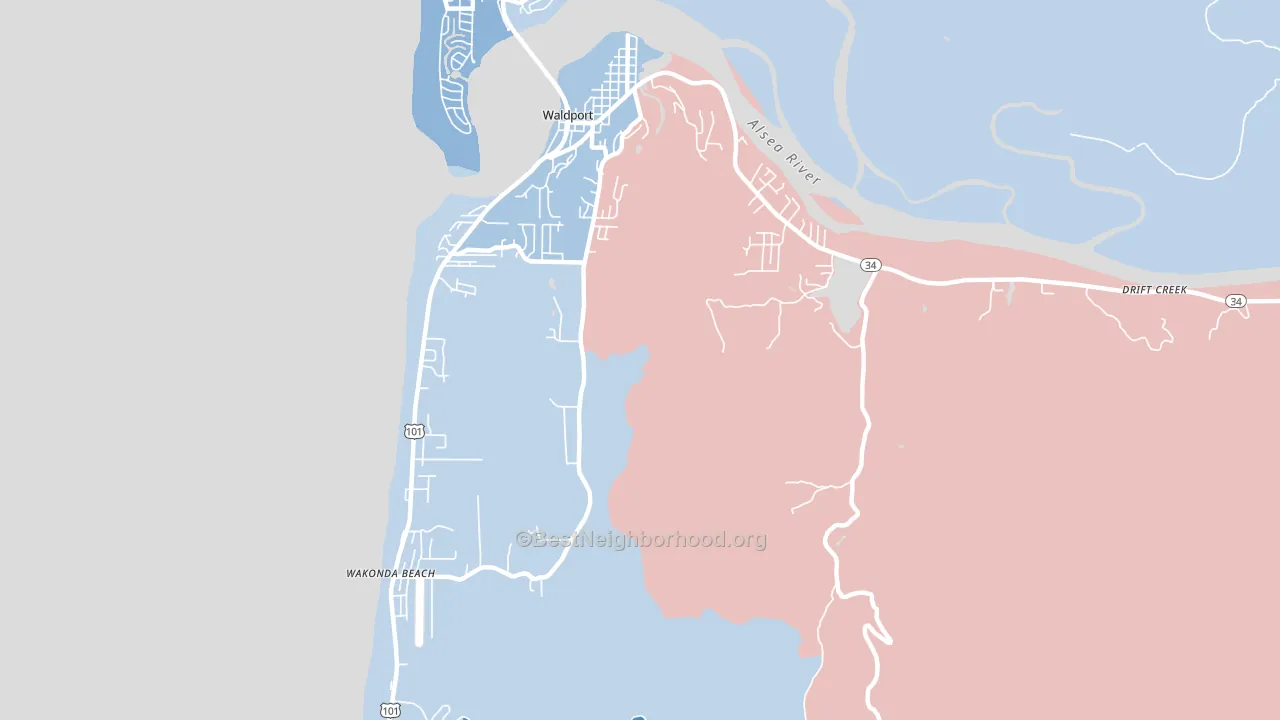 Wakonda Beach, OR block-group political-lean map