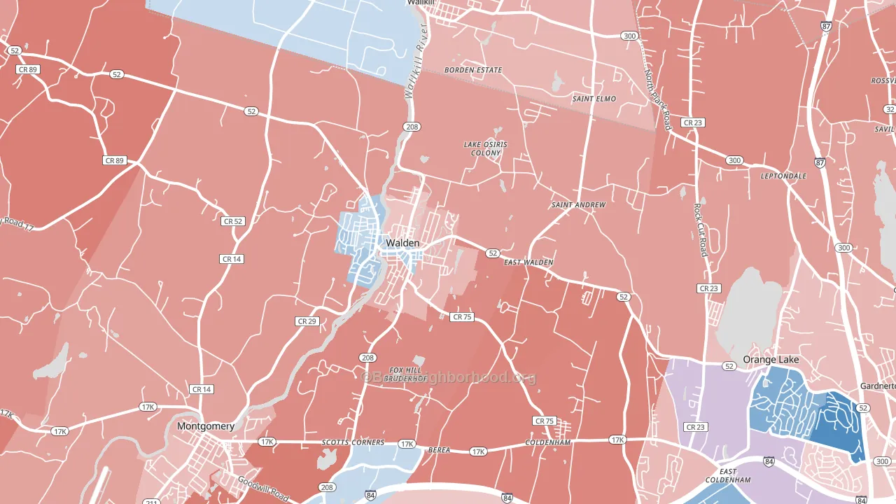Walden, NY block-group political-lean map
