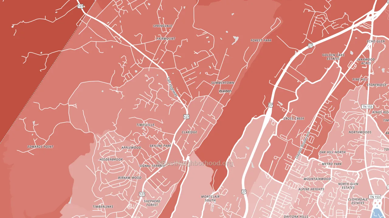 Walden, TN block-group political-lean map