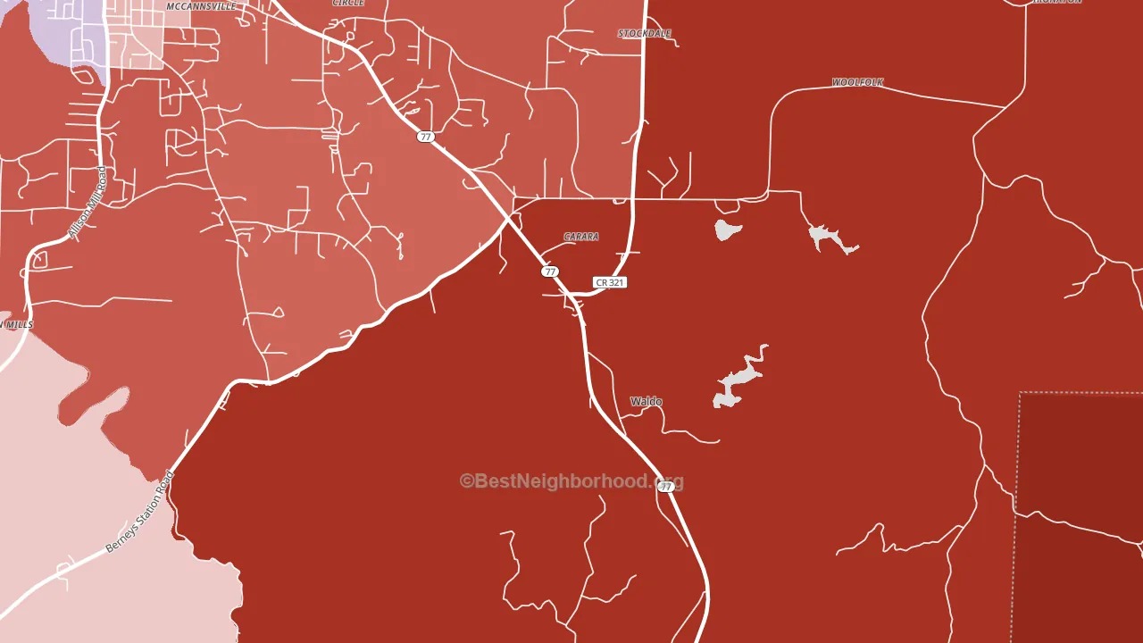 Waldo, AL block-group political-lean map