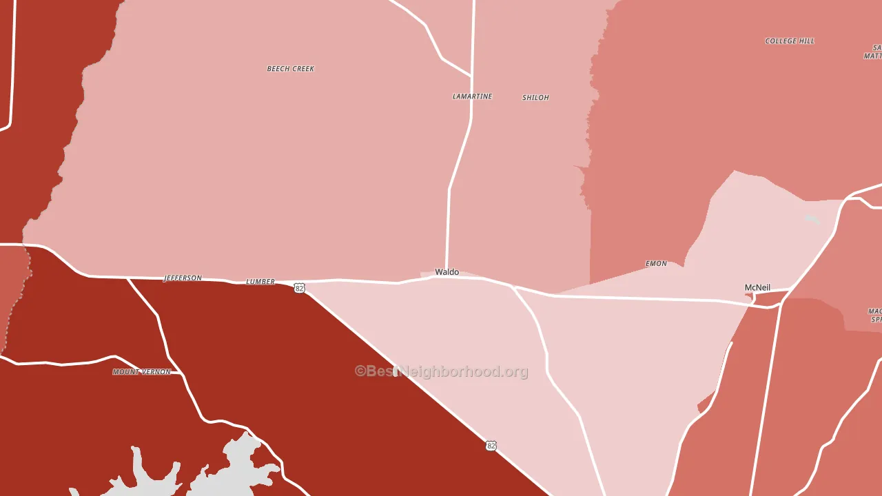 Waldo, AR block-group political-lean map