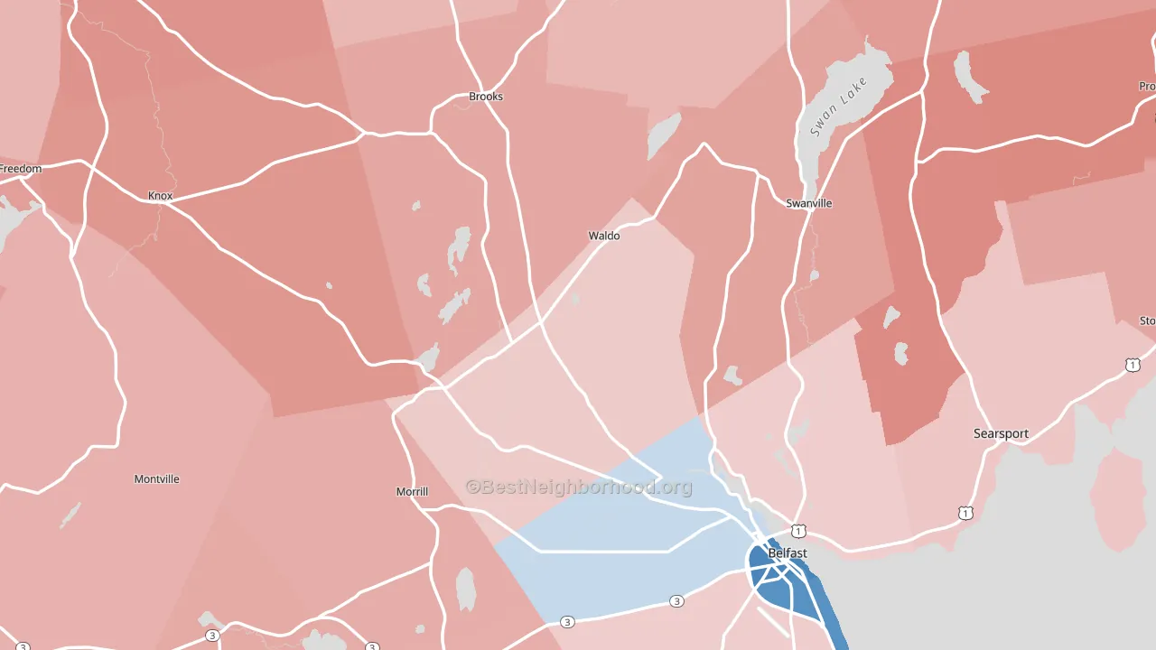 Waldo County, ME block-group political-lean map