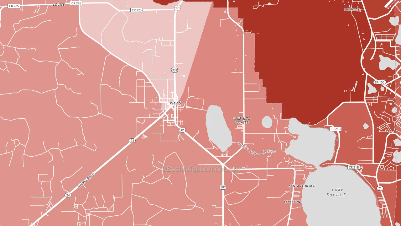 Waldo, FL block-group political-lean map