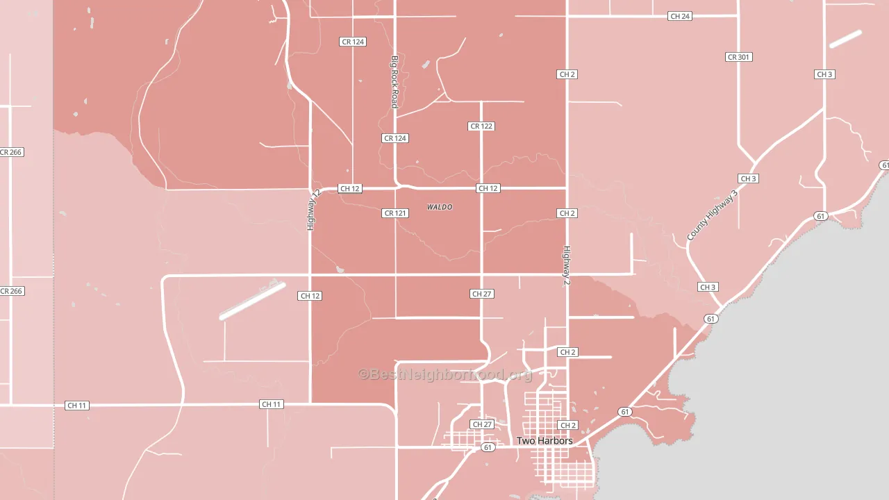 Waldo, MN block-group political-lean map