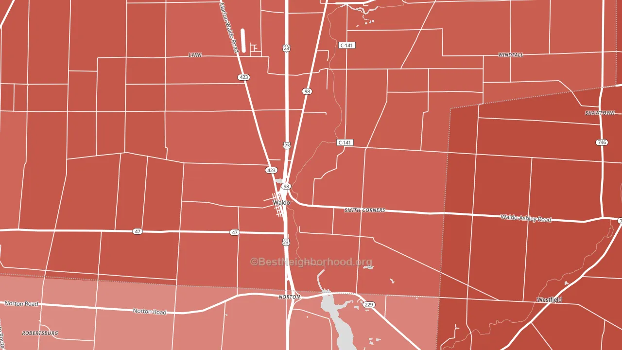 Waldo, OH block-group political-lean map
