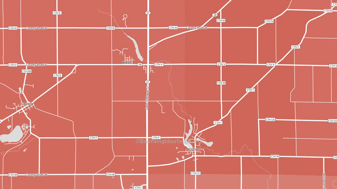 Waldo, WI block-group political-lean map