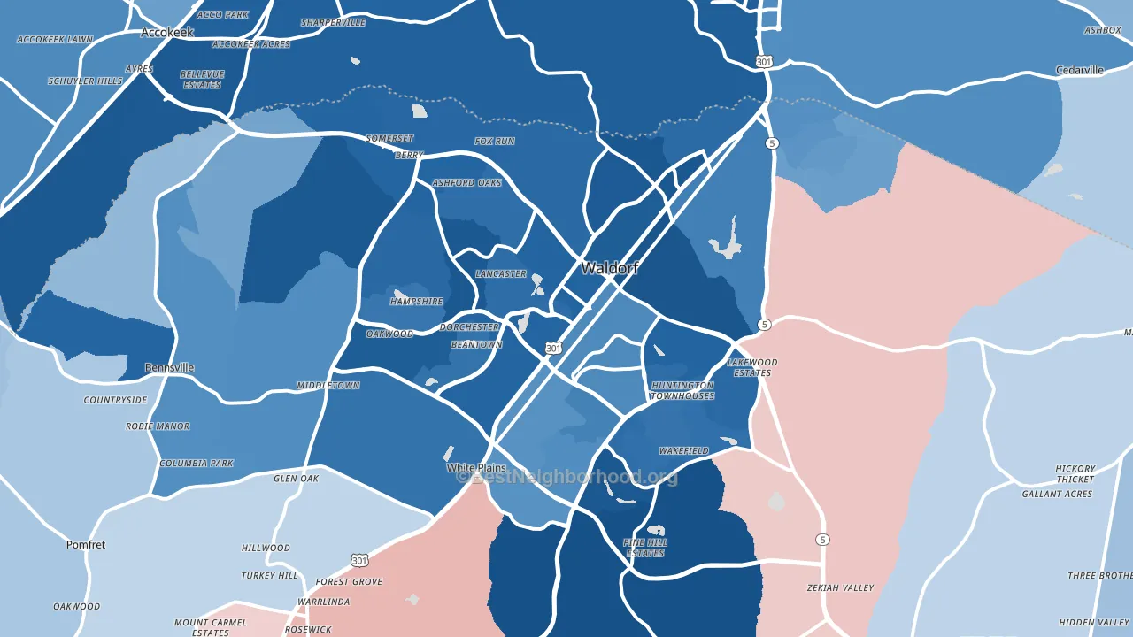 Waldorf, MD block-group political-lean map
