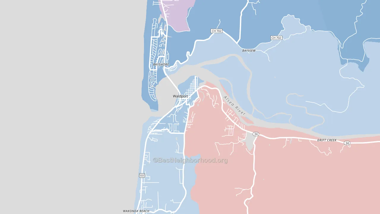 Waldport, OR block-group political-lean map