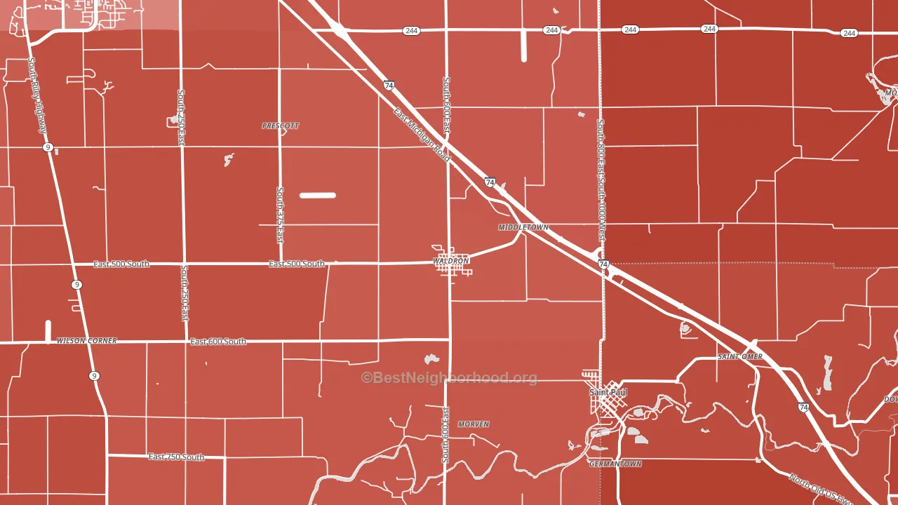 Waldron, IN block-group political-lean map