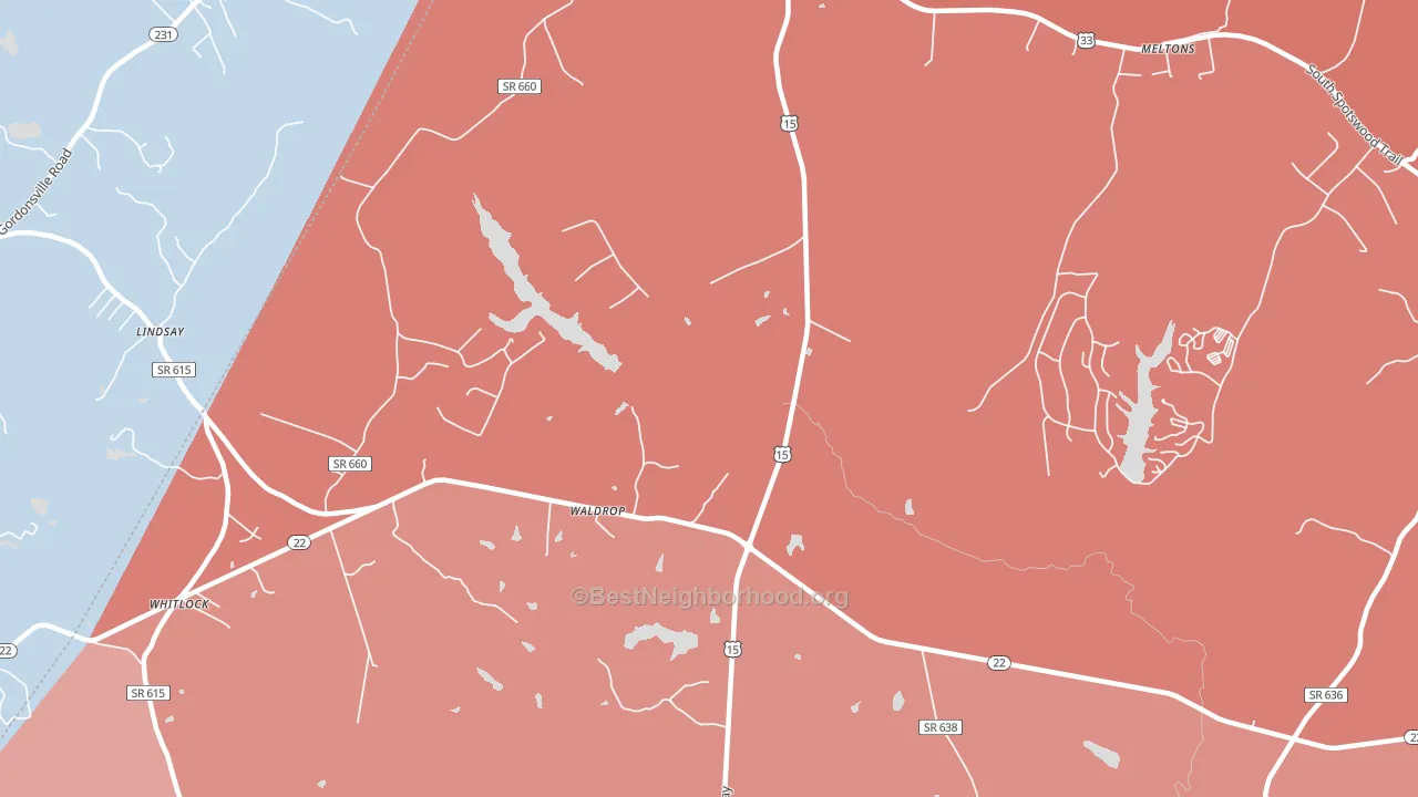 Waldrop, VA block-group political-lean map
