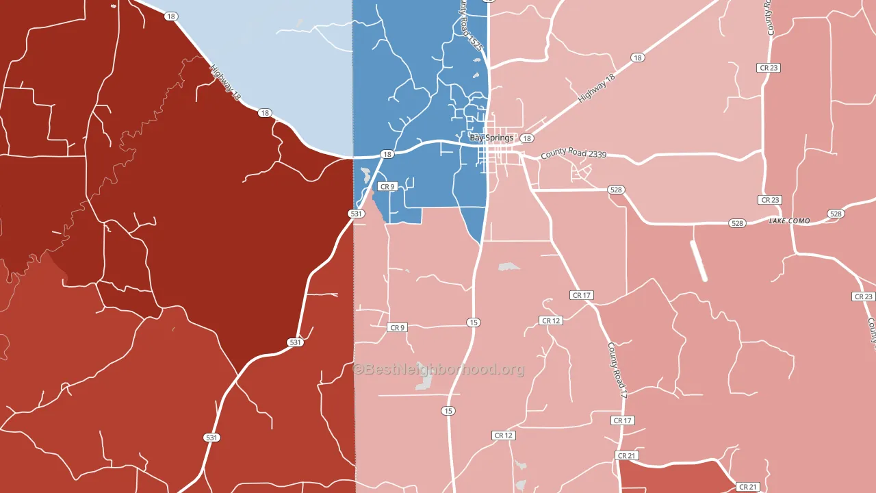 Waldrup, MS block-group political-lean map
