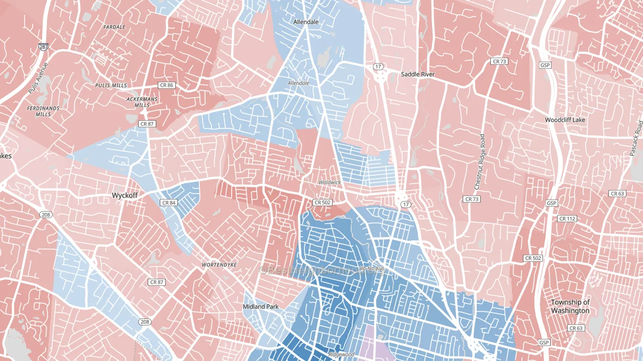 Waldwick, NJ block-group political-lean map