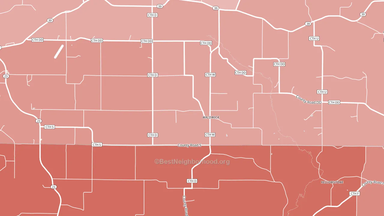 Waldwick, WI block-group political-lean map