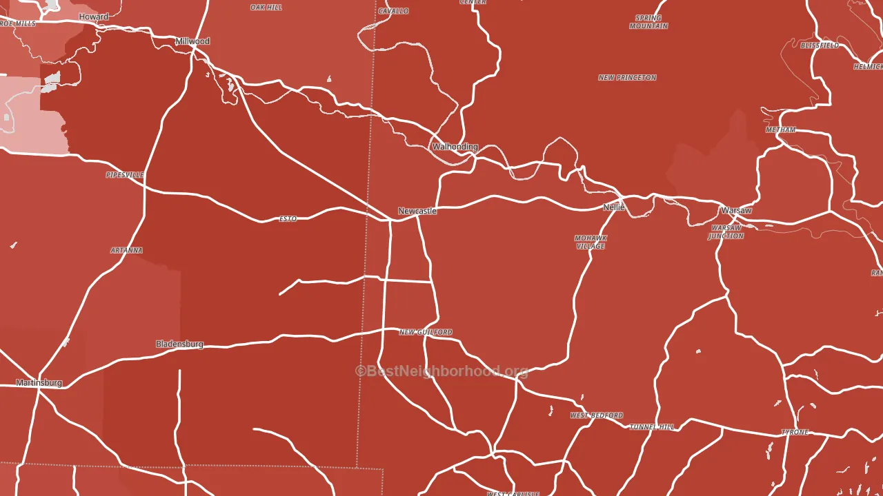 Walhonding, OH block-group political-lean map