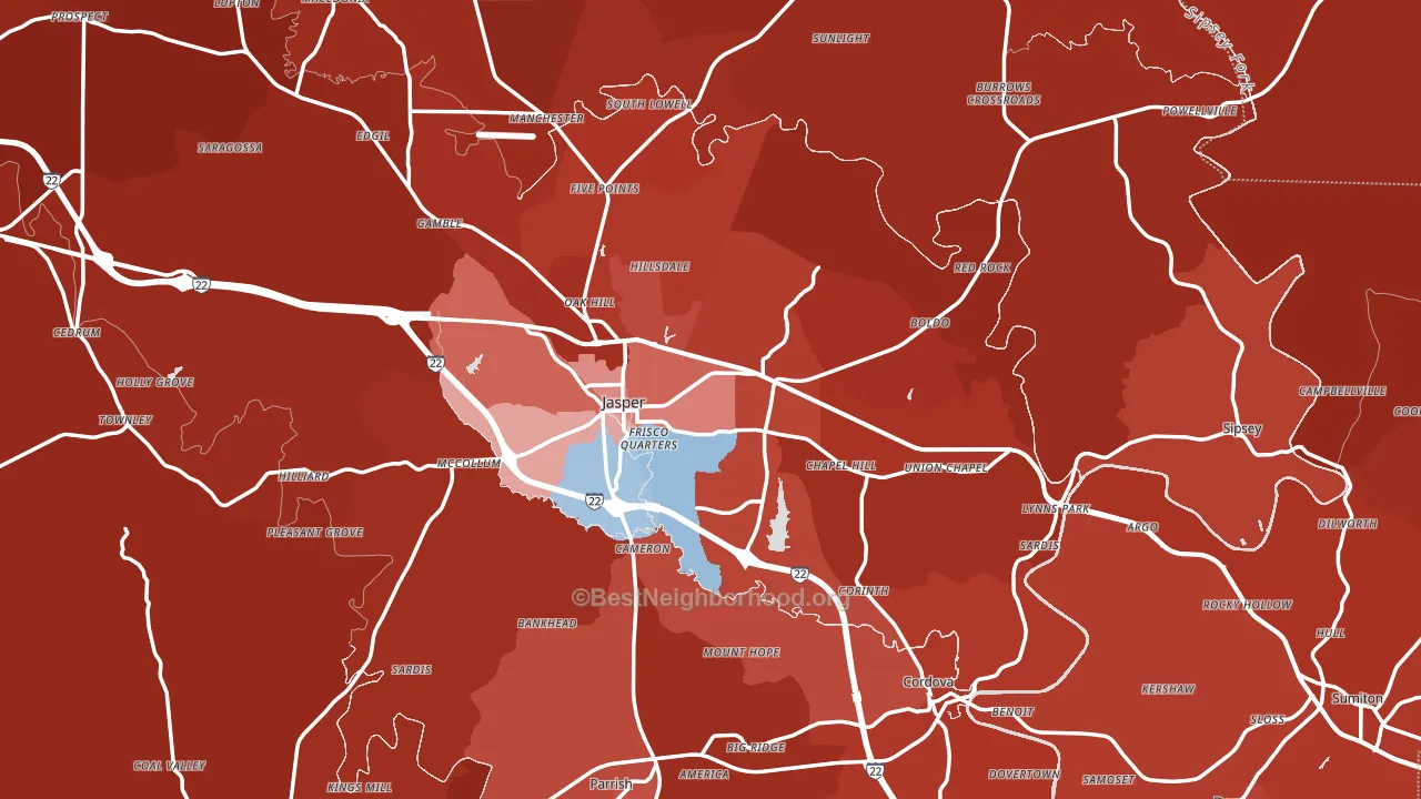Walker County, AL block-group political-lean map