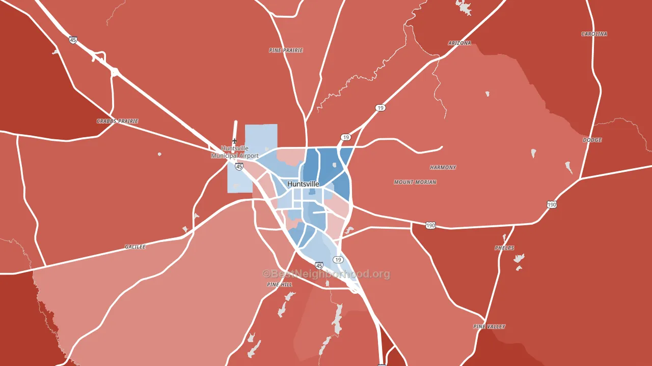 Walker County, TX block-group political-lean map