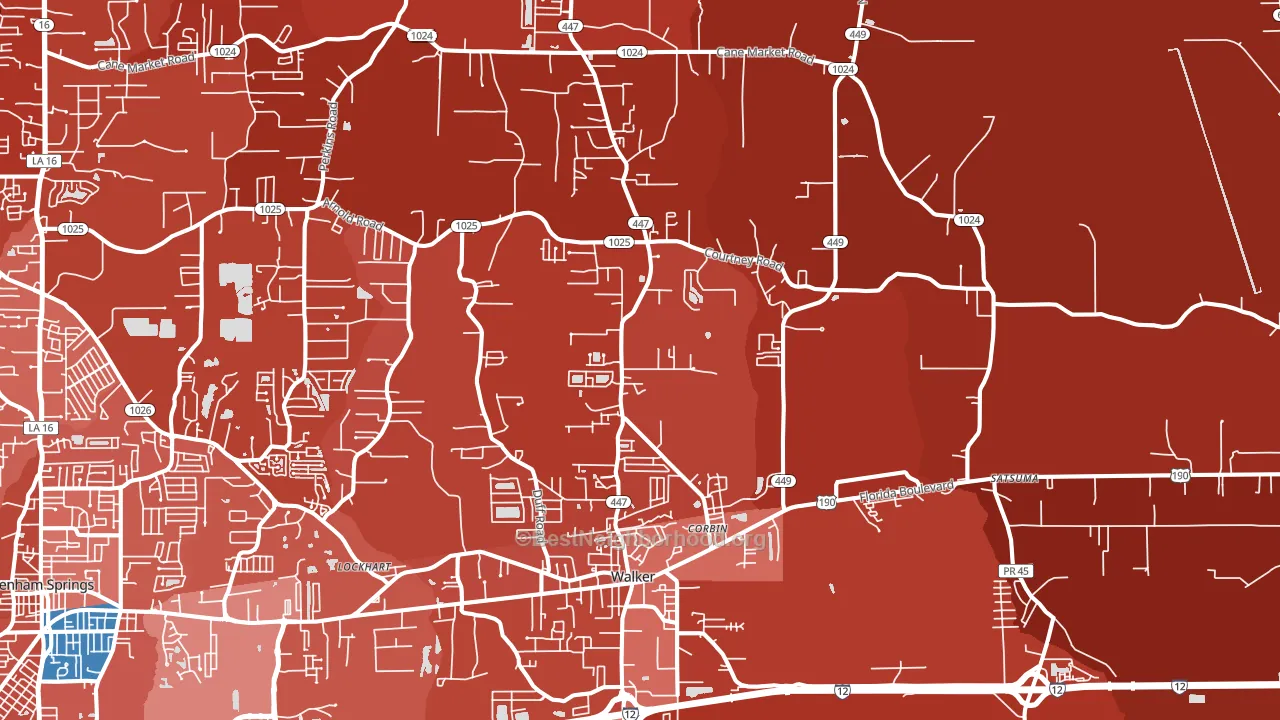 Walker, LA block-group political-lean map