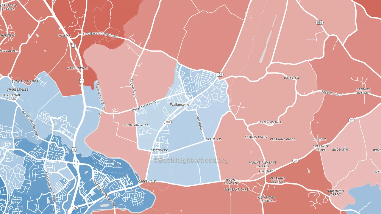 Walkersville, MD block-group political-lean map