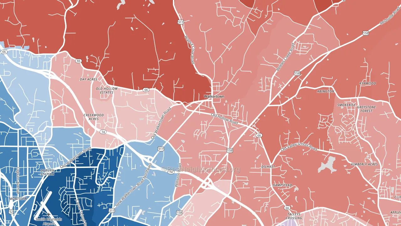 Walkertown, NC block-group political-lean map