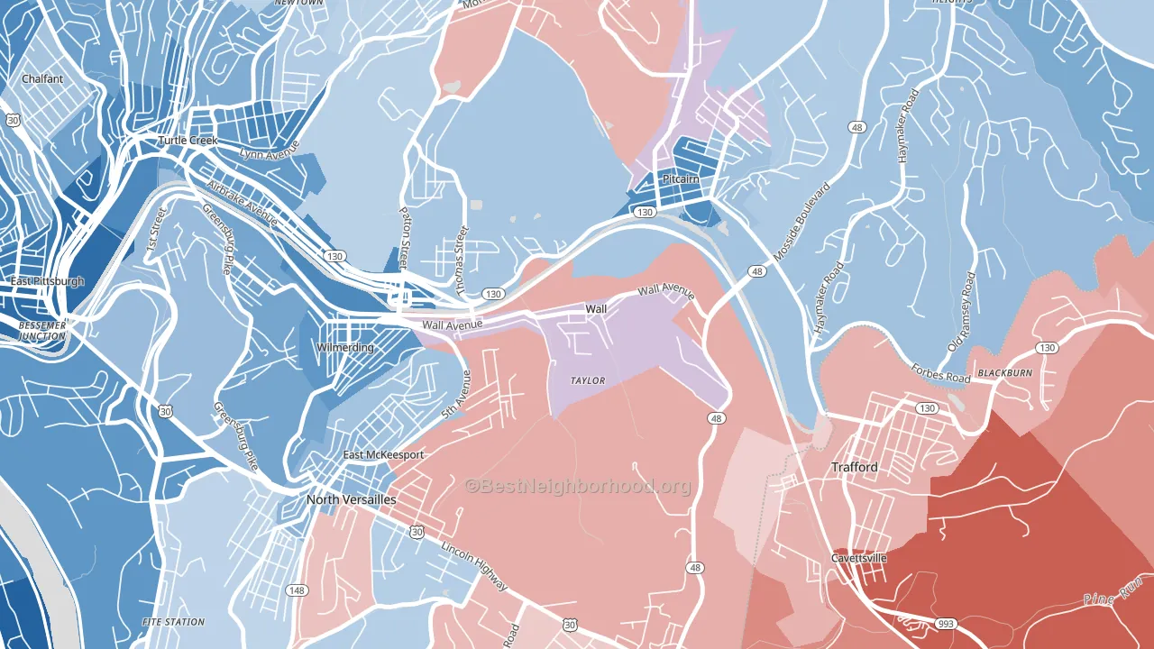 Wall, PA block-group political-lean map