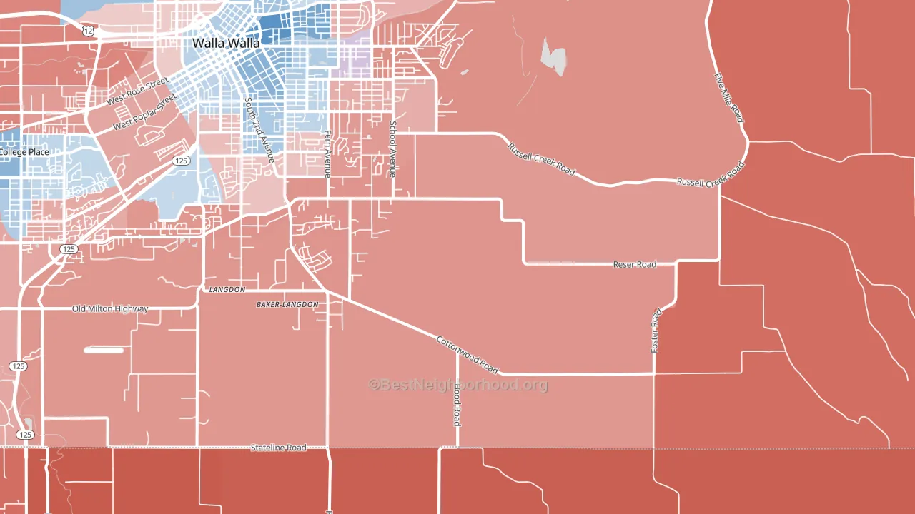 Walla Walla East, WA block-group political-lean map