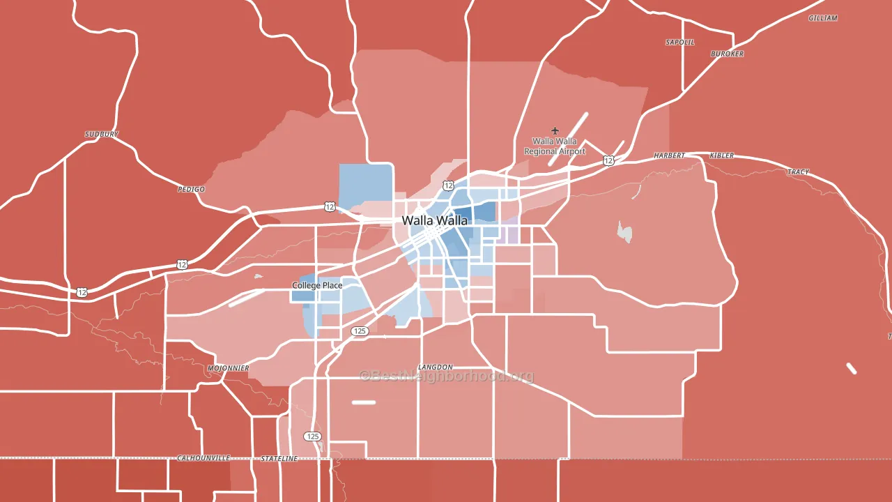 Walla Walla, WA block-group political-lean map