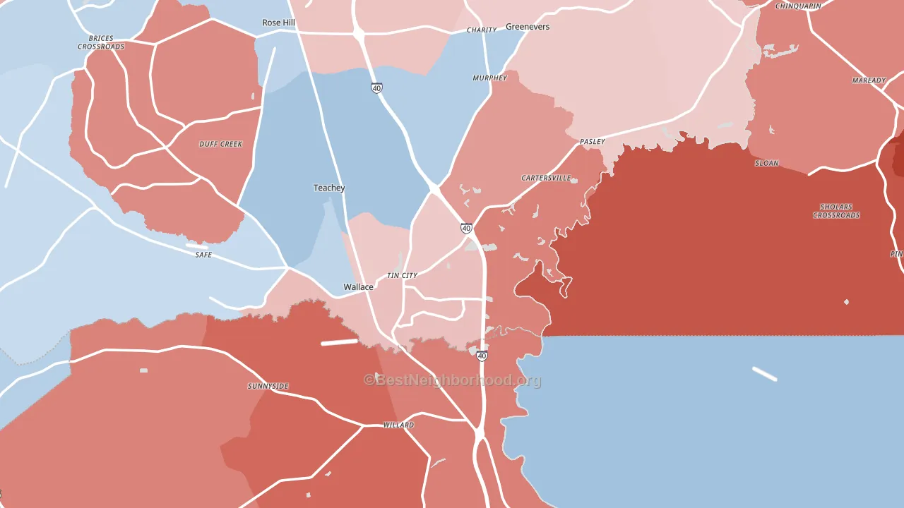 Wallace, NC block-group political-lean map