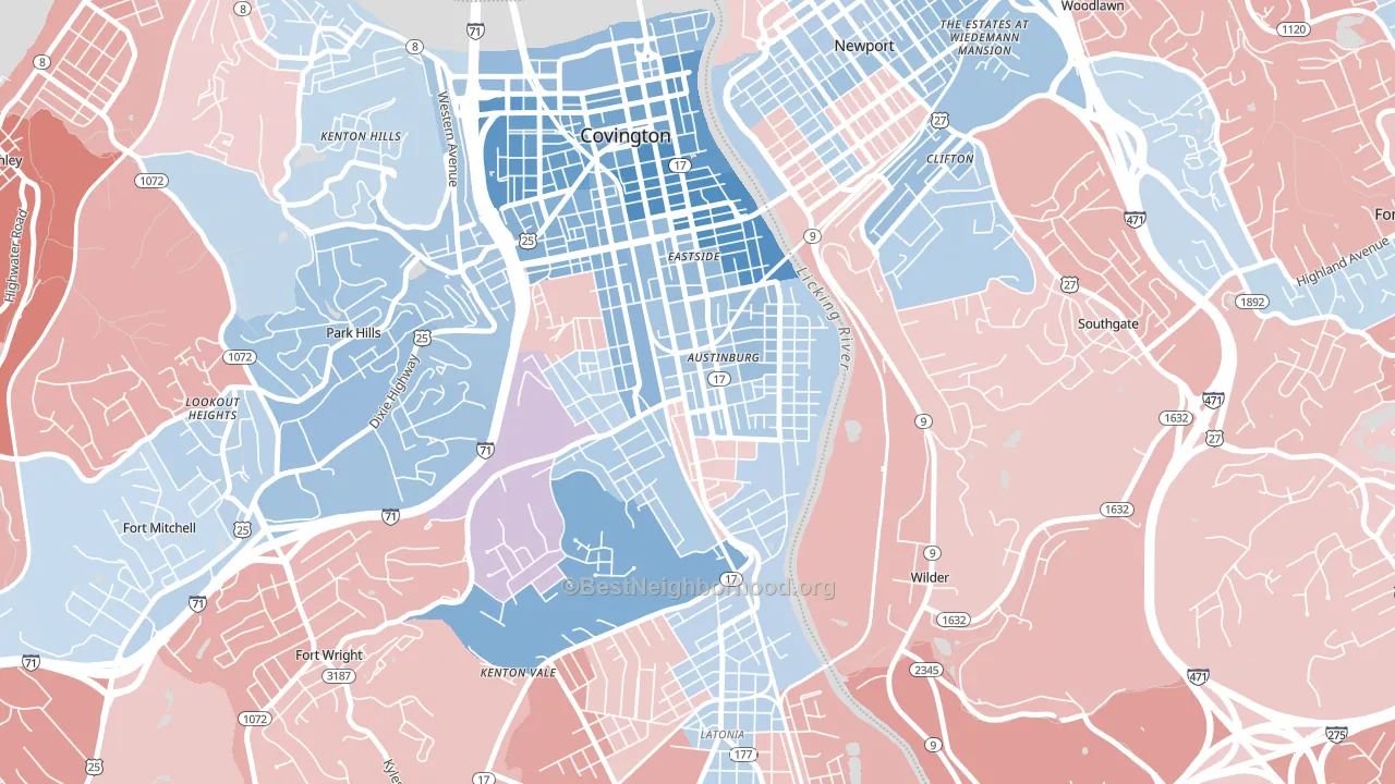 Wallace Woods, Covington, KY block-group political-lean map