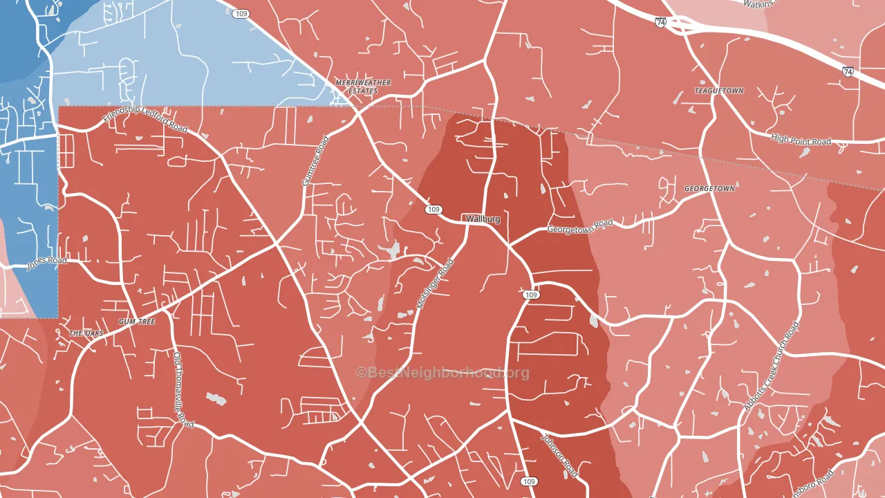 Wallburg, NC block-group political-lean map