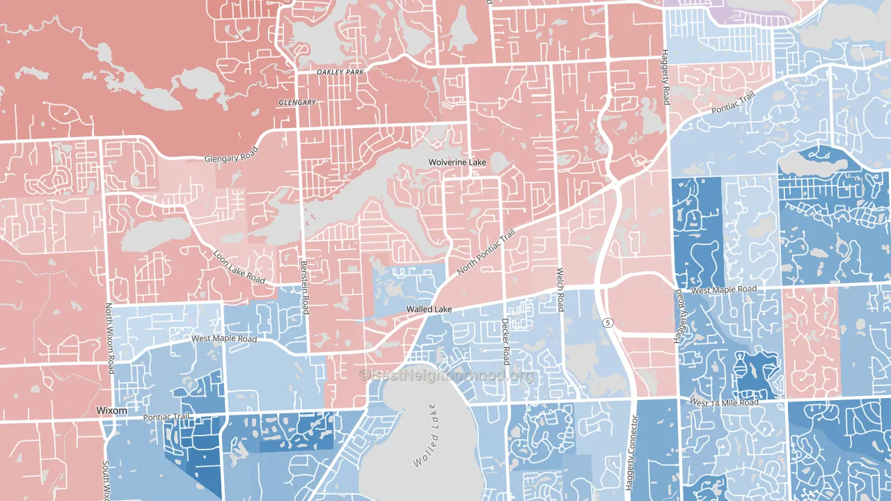 Walled Lake, MI block-group political-lean map