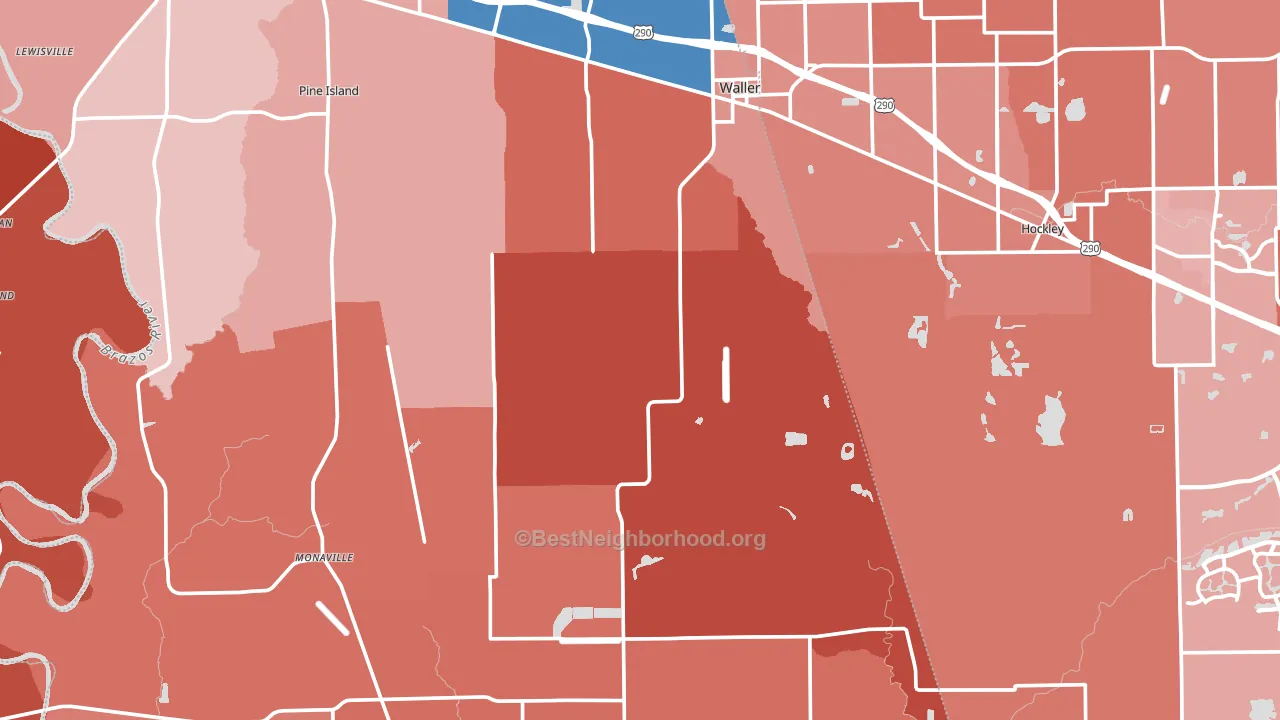 Waller County, TX block-group political-lean map