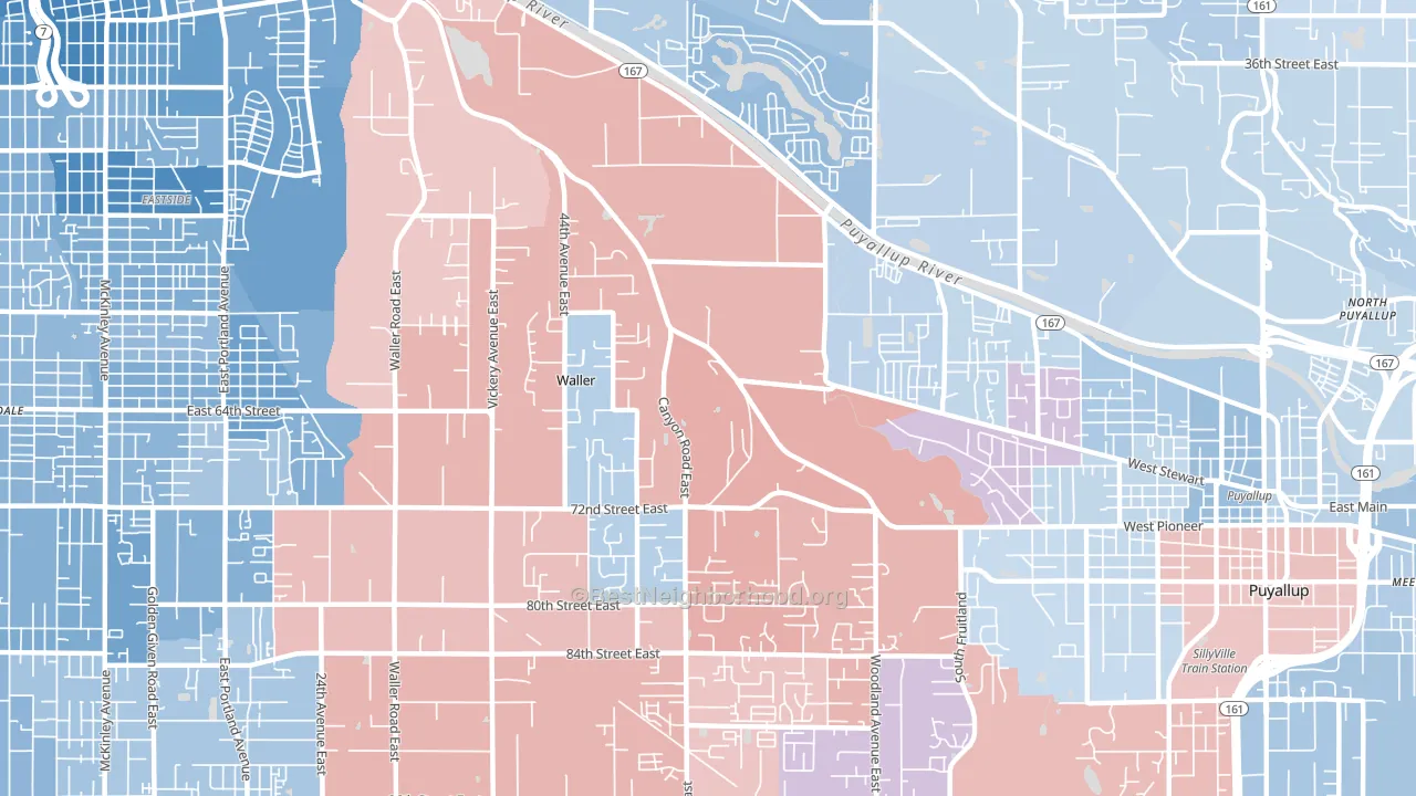 Waller, Tacoma, WA block-group political-lean map